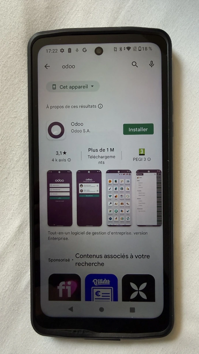 ODOO sur l'app store ou Google play store